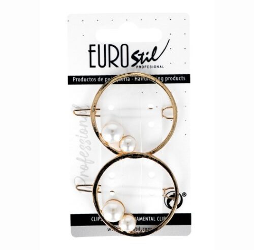 Eurostil 06941 Golden Metal Clips with Pearls - kovové ozdobné klipsy se zlatým povrchem a perlami