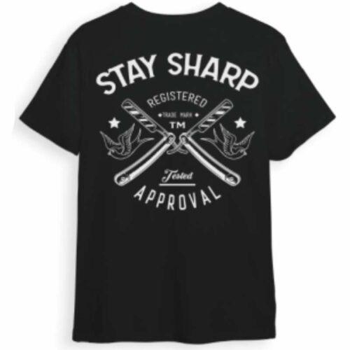 Marmara Barber T-Shirt Stay Sharp Black - černé barber tričko s vzorem BŘITVA a LASTOVIČKA XL - EXTRA LARGE